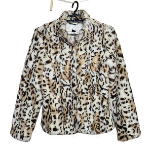 White House Black Market Faux Fur Leopard Print Jacket Small